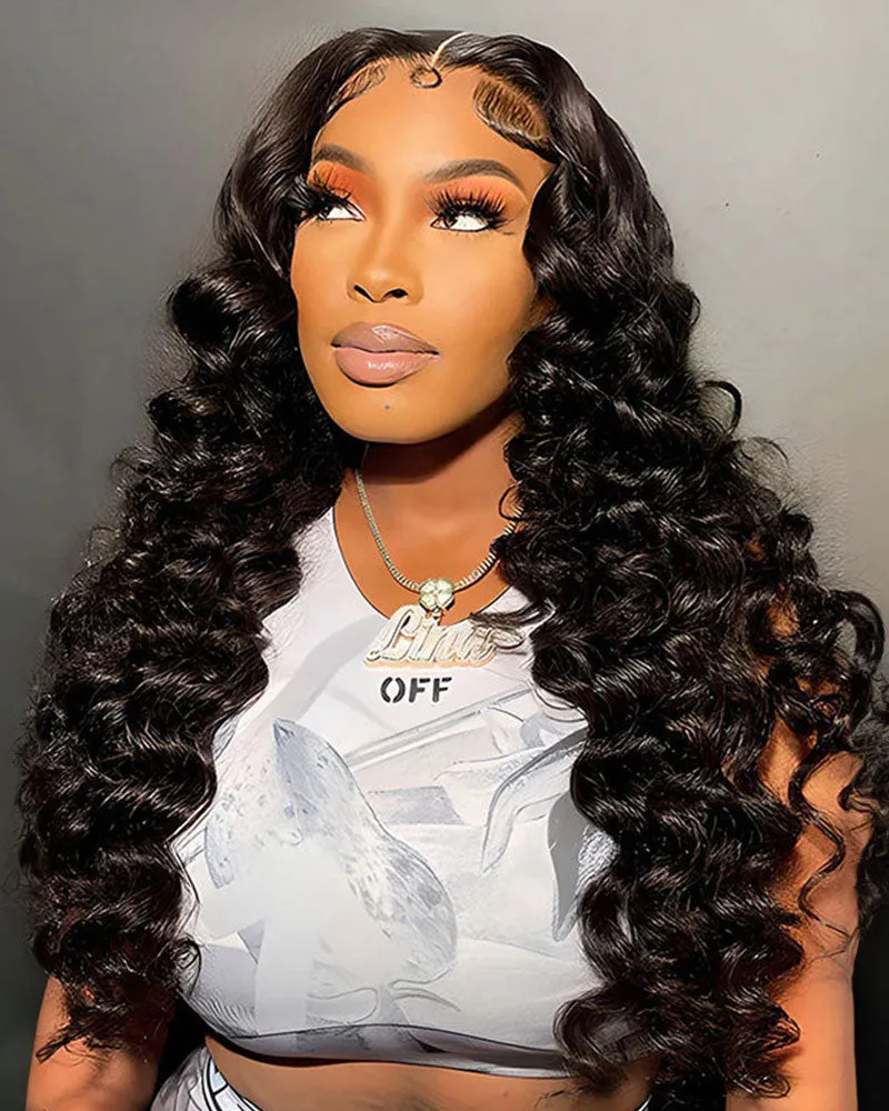 Loose Wave Natural Black 13x4/6x5 Lace Front Human Hair Wig with Breathable Cap Free Parting