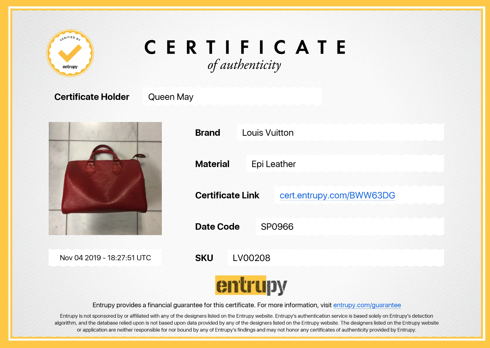 Louis Vuitton Epi Speedy 30