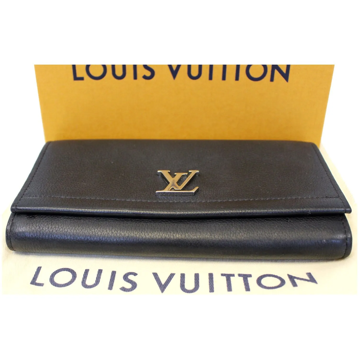 LOUIS VUITTON Lockme II Calfskin Leather Wallet Black