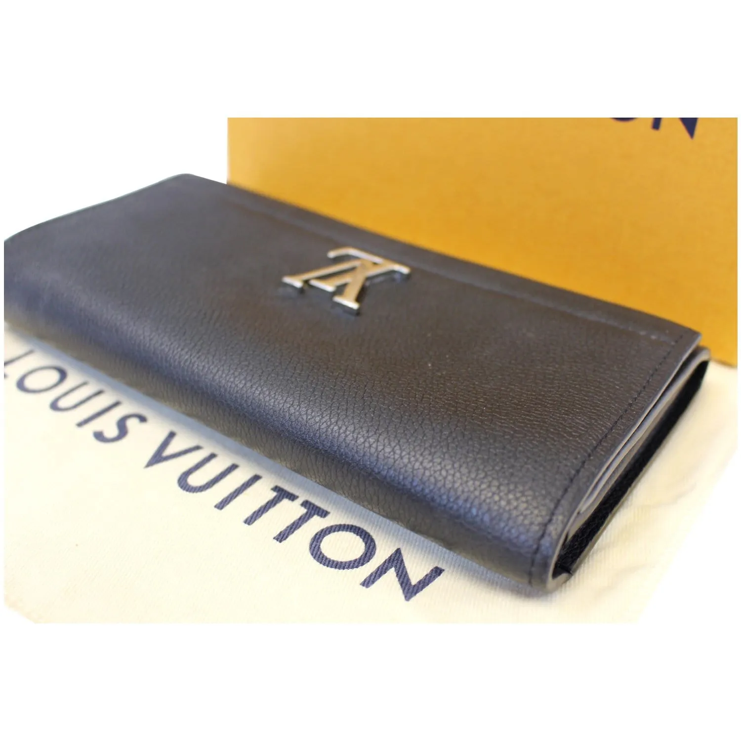 LOUIS VUITTON Lockme II Calfskin Leather Wallet Black