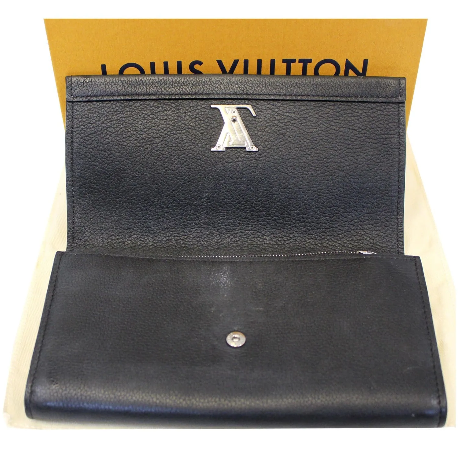 LOUIS VUITTON Lockme II Calfskin Leather Wallet Black