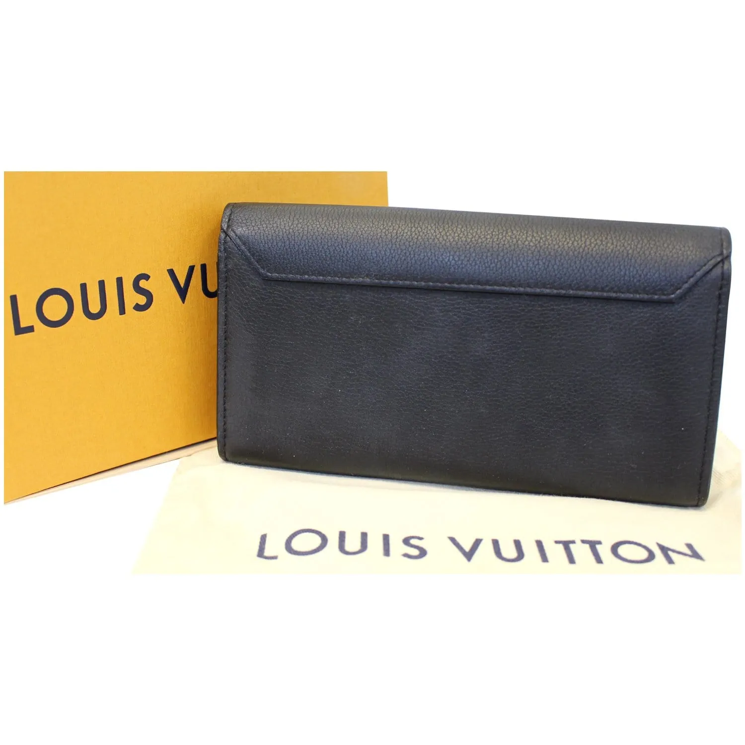 LOUIS VUITTON Lockme II Calfskin Leather Wallet Black