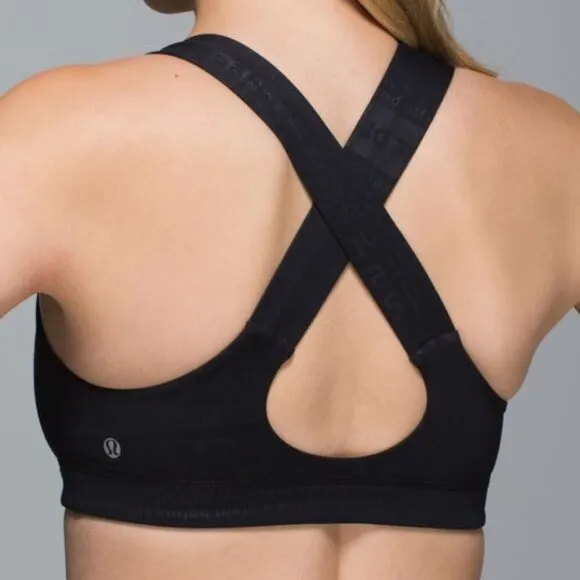Lululemon Womens All Sport Bra Size 6 Classic Manifesto Embossed Black Yoga Run