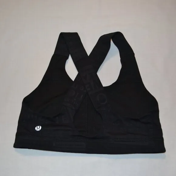 Lululemon Womens All Sport Bra Size 6 Classic Manifesto Embossed Black Yoga Run