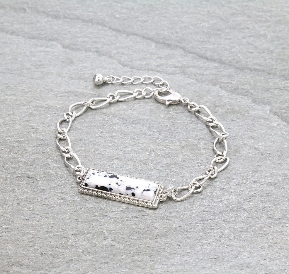 Margaret Fashion Link Chain Bracelet With Stone Bar Accent - White Buffalo