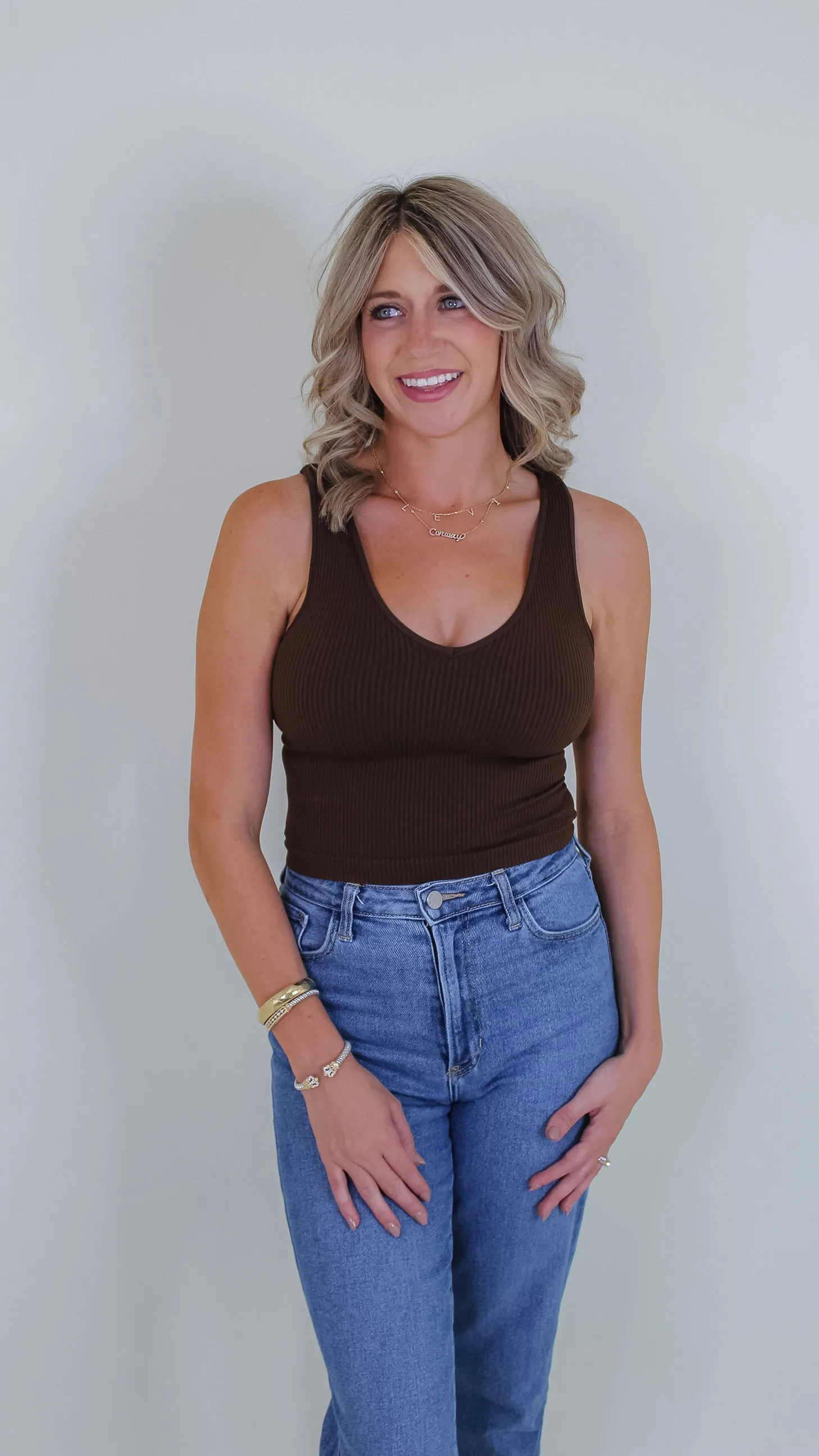 Mave Ribbed Tank - Coffee Bean