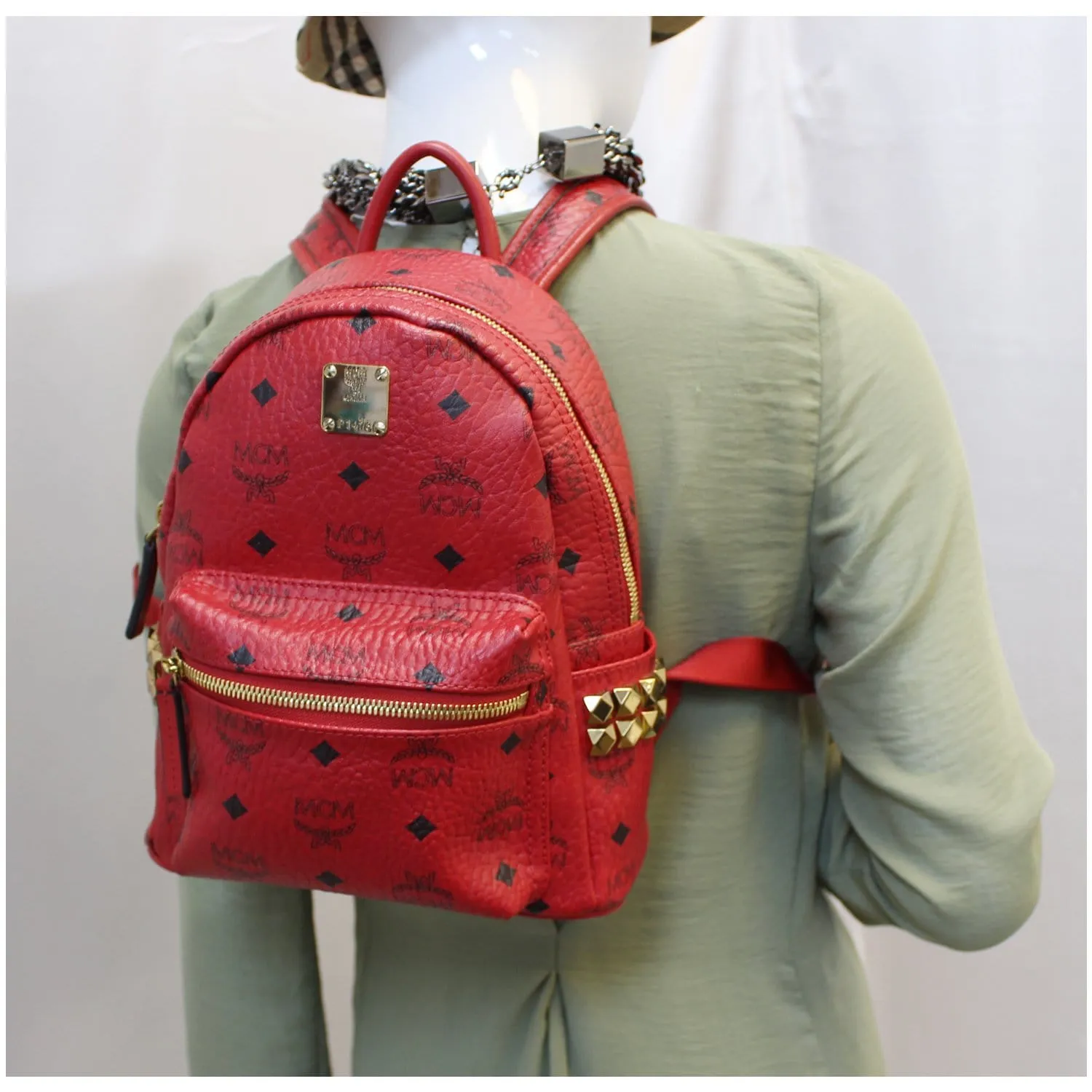 MCM Mini Stark Side Stud Backpack Bag Red