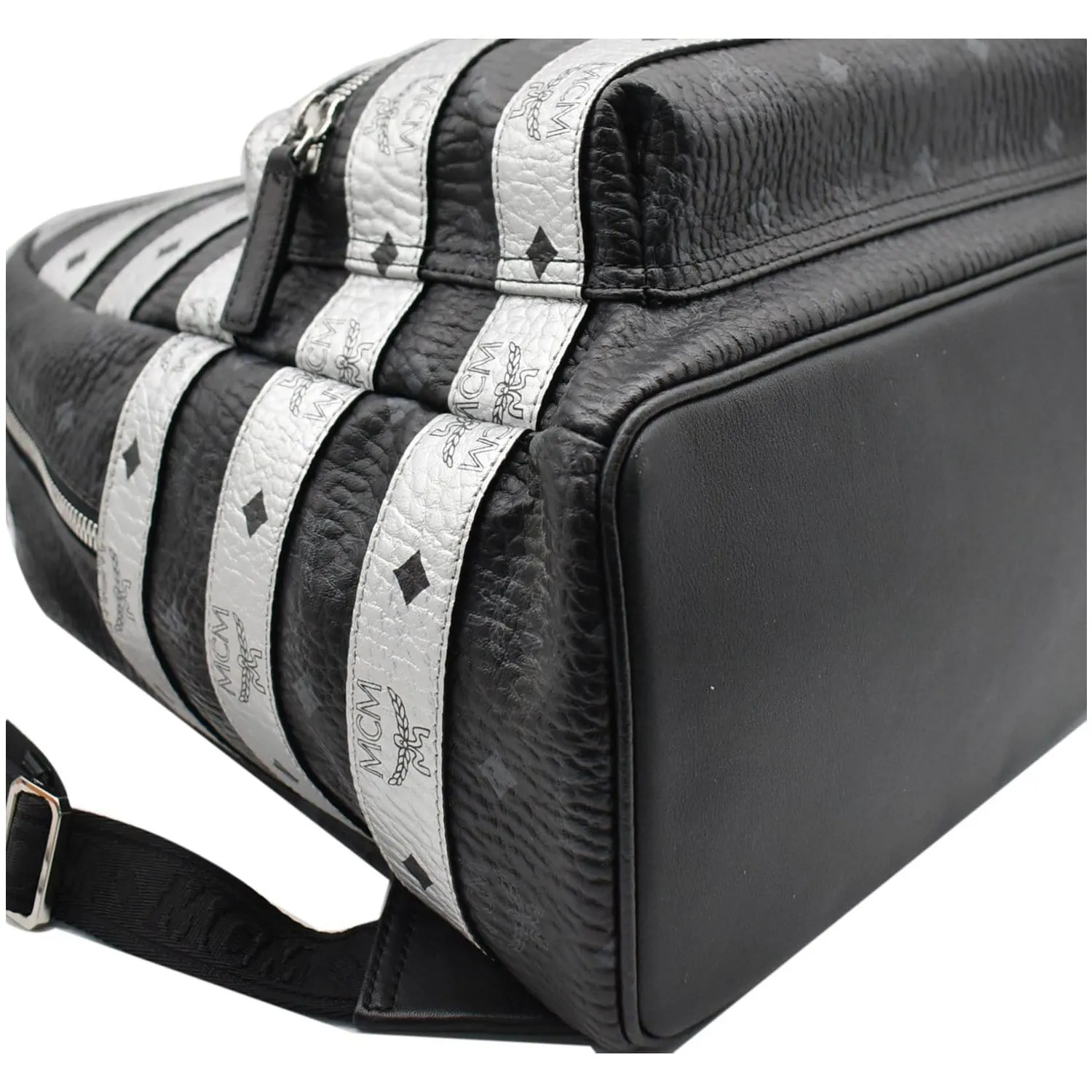 MCM Striped Medium Stark Metallic Visetos Backpack Bag Silver Black