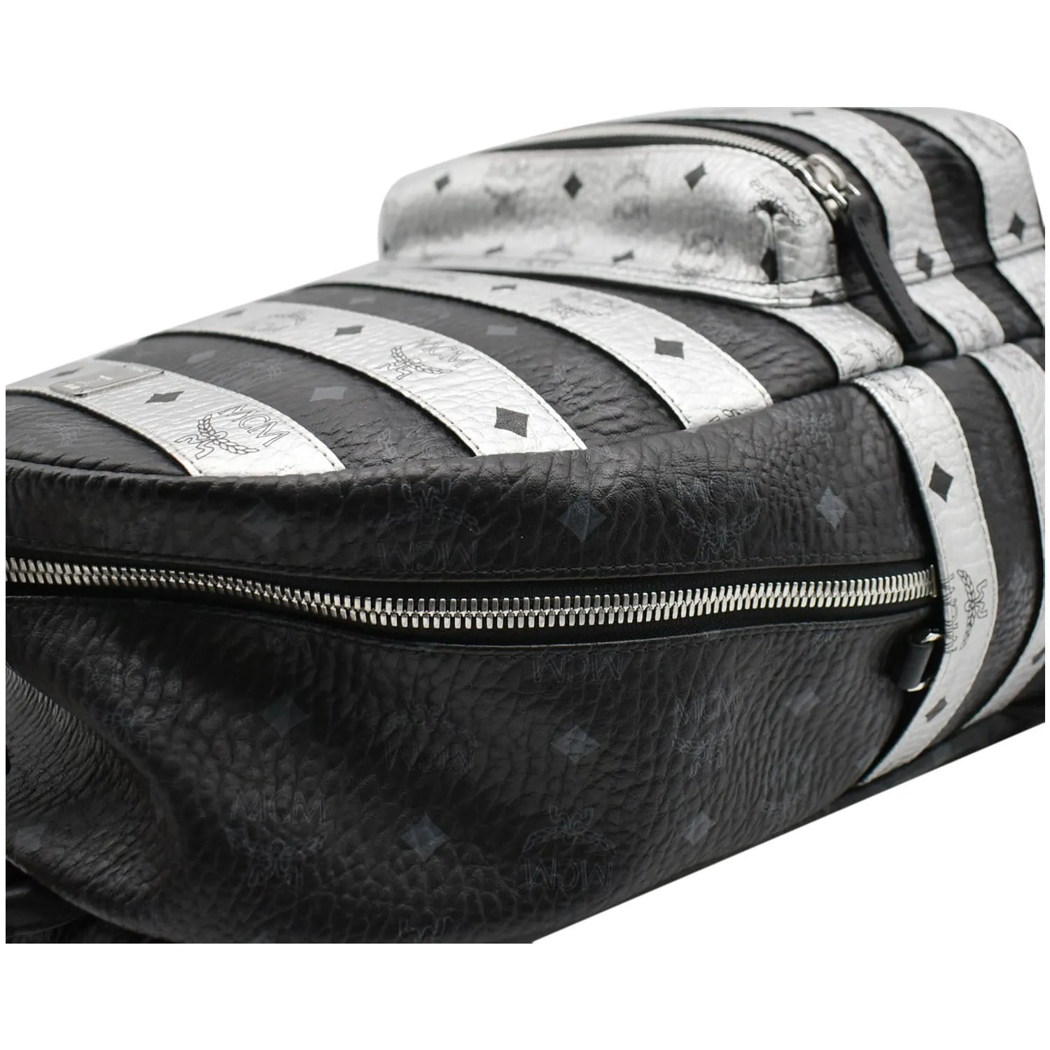 MCM Striped Medium Stark Metallic Visetos Backpack Bag Silver Black