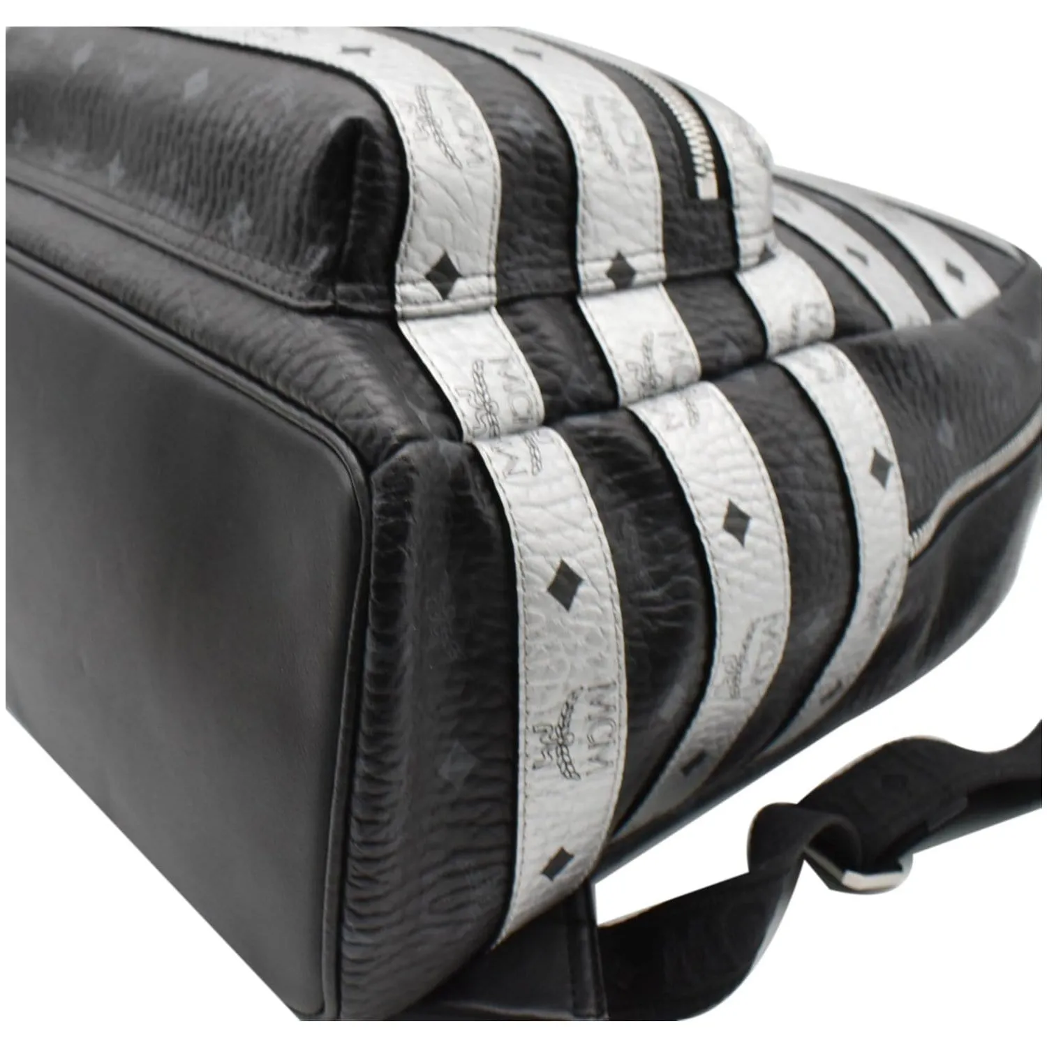 MCM Striped Medium Stark Metallic Visetos Backpack Bag Silver Black