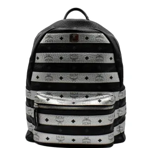 MCM Striped Medium Stark Metallic Visetos Backpack Bag Silver Black