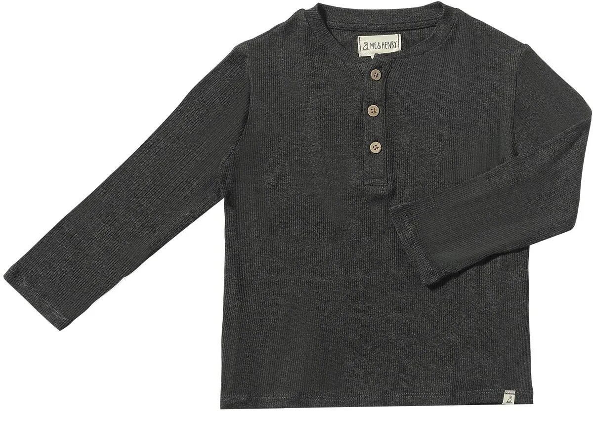 Me & Henry Boys Adams Ribbed Henley - Charcoal