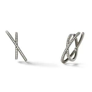 Medium Orbit Hoops in 18K Blackened White Gold with White Diamonds