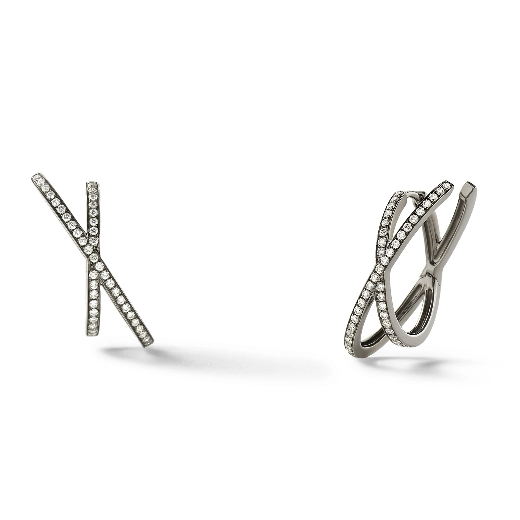 Medium Orbit Hoops in 18K Blackened White Gold with White Diamonds