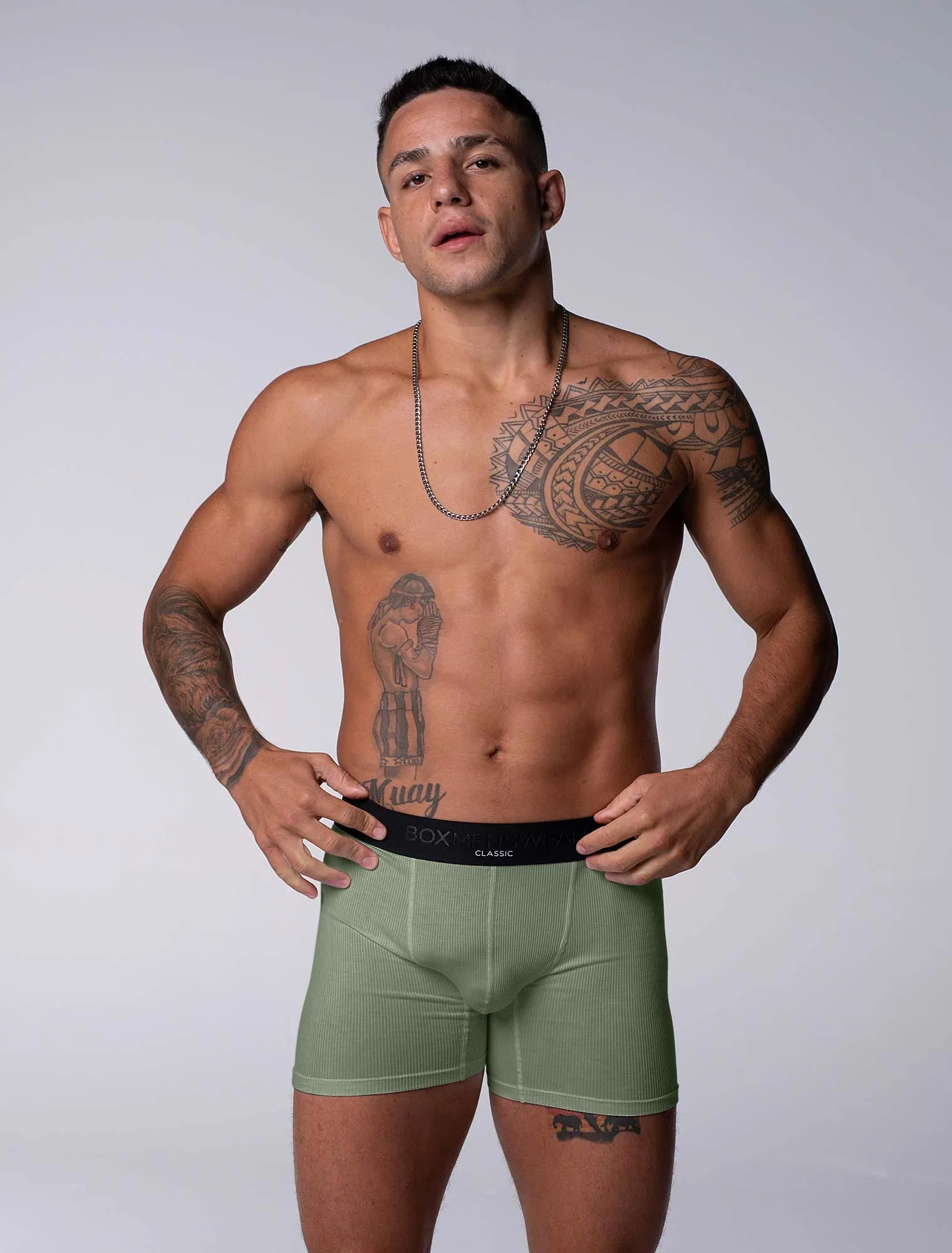 Mens Classic Ribbed Boxers - Green