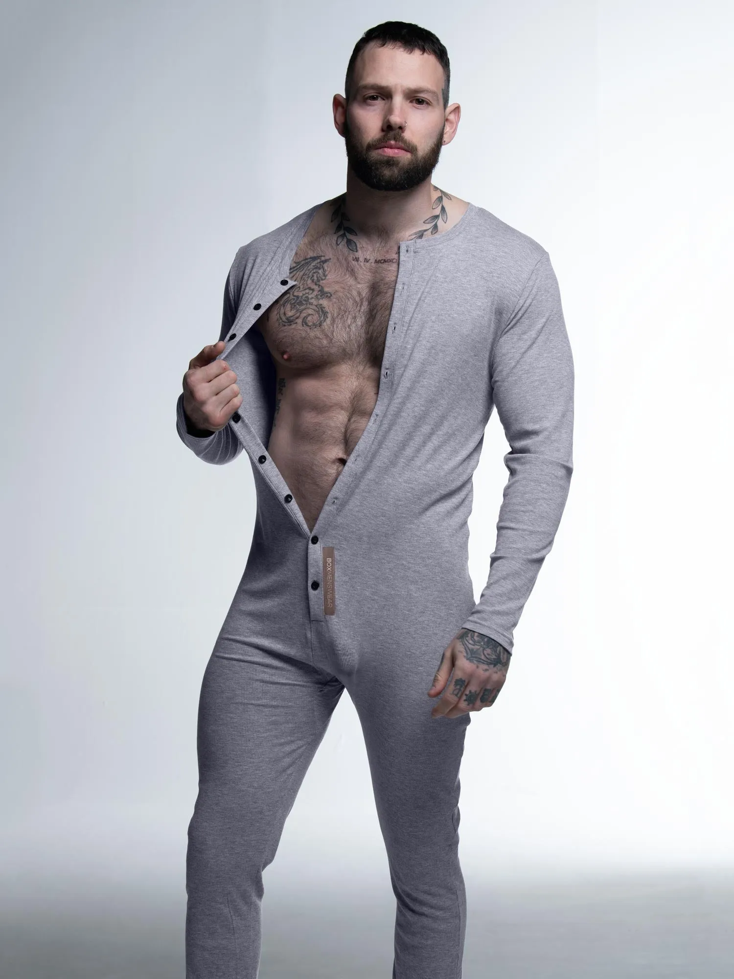 Mens Ribbed Onesie - Melange Grey