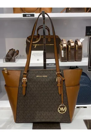 Michael Kors Charlotte Large Leather Top-Zip Tote Bag - 35T0GCFT3B