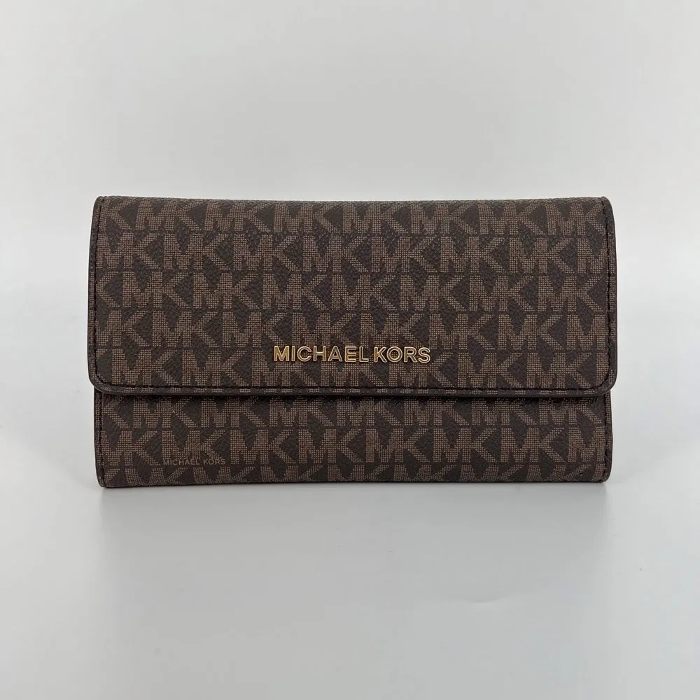 Michael Kors Signature Large Trifold Brown Acorn Travel Wallet In - 35F8GTVF3B