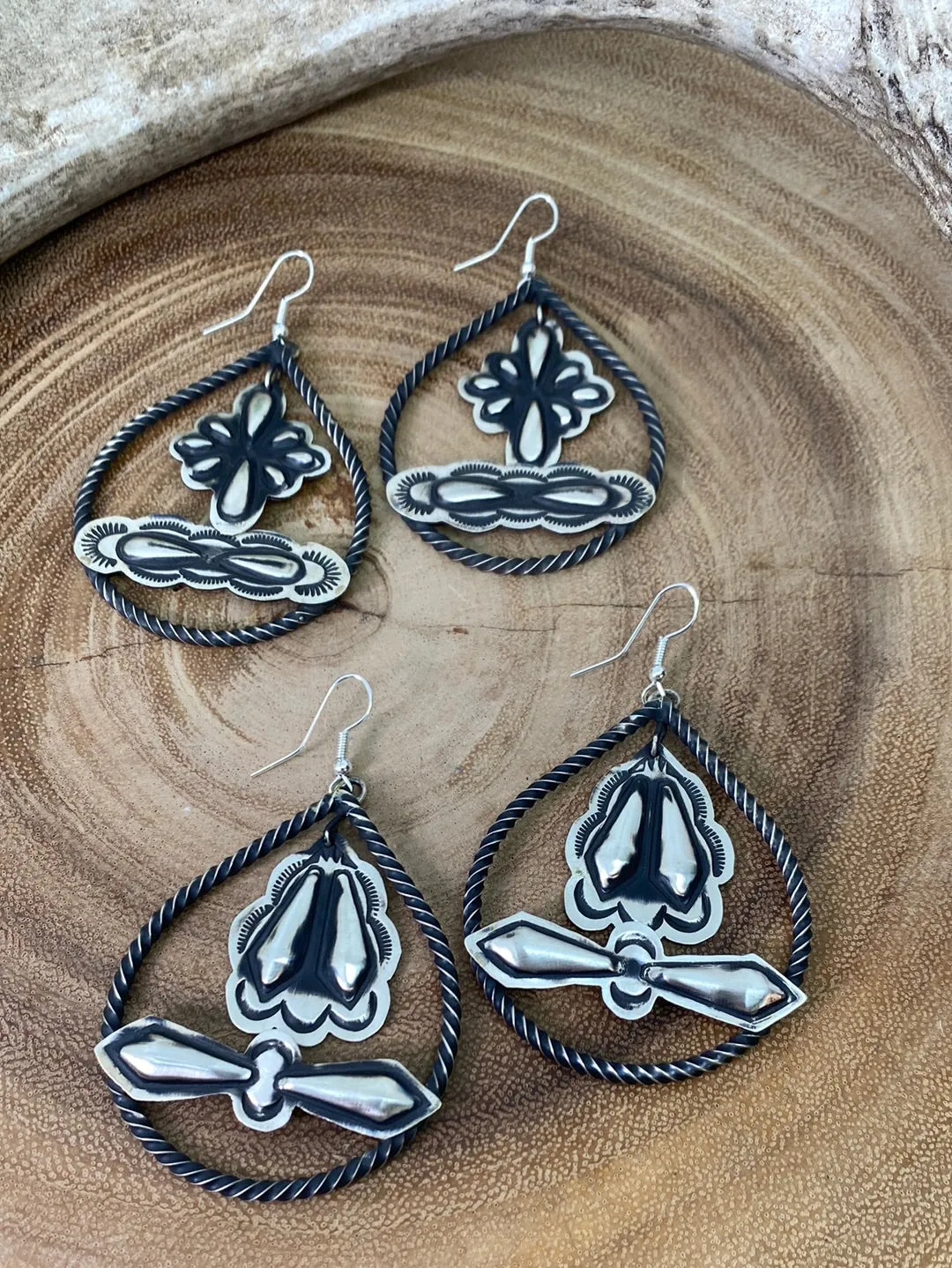 Miller Sterling Roped Teardrop Earrings With Stamped Dangle