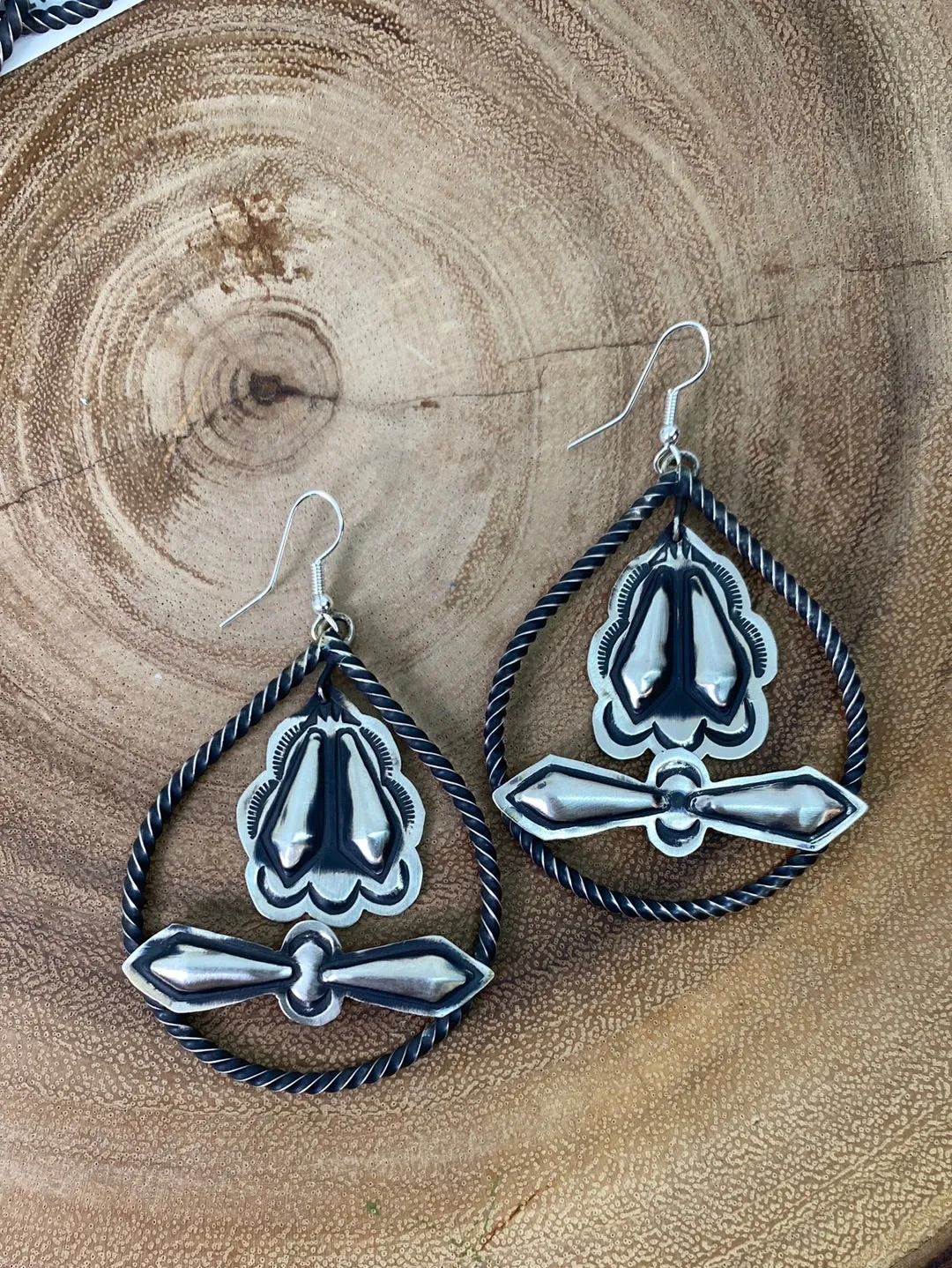 Miller Sterling Roped Teardrop Earrings With Stamped Dangle