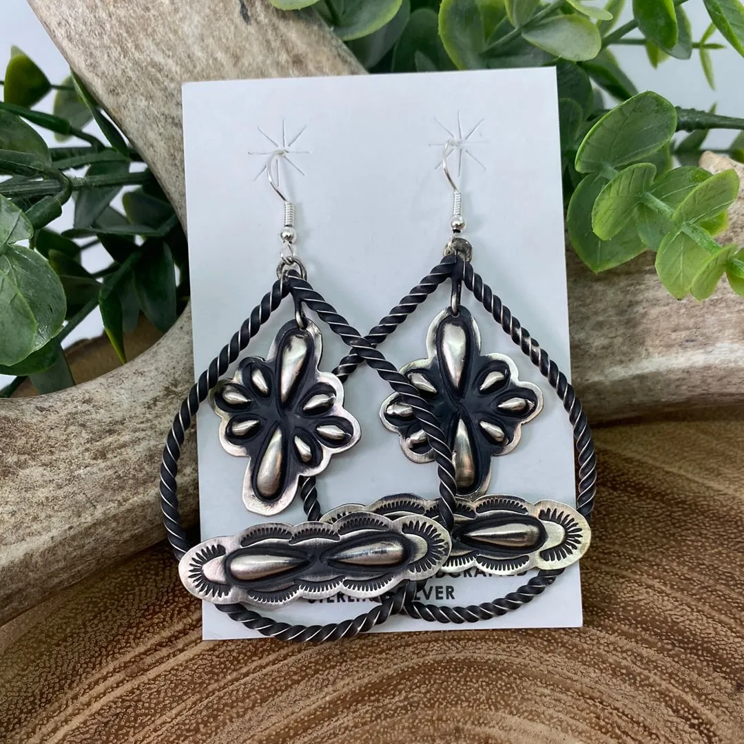 Miller Sterling Roped Teardrop Earrings With Stamped Dangle