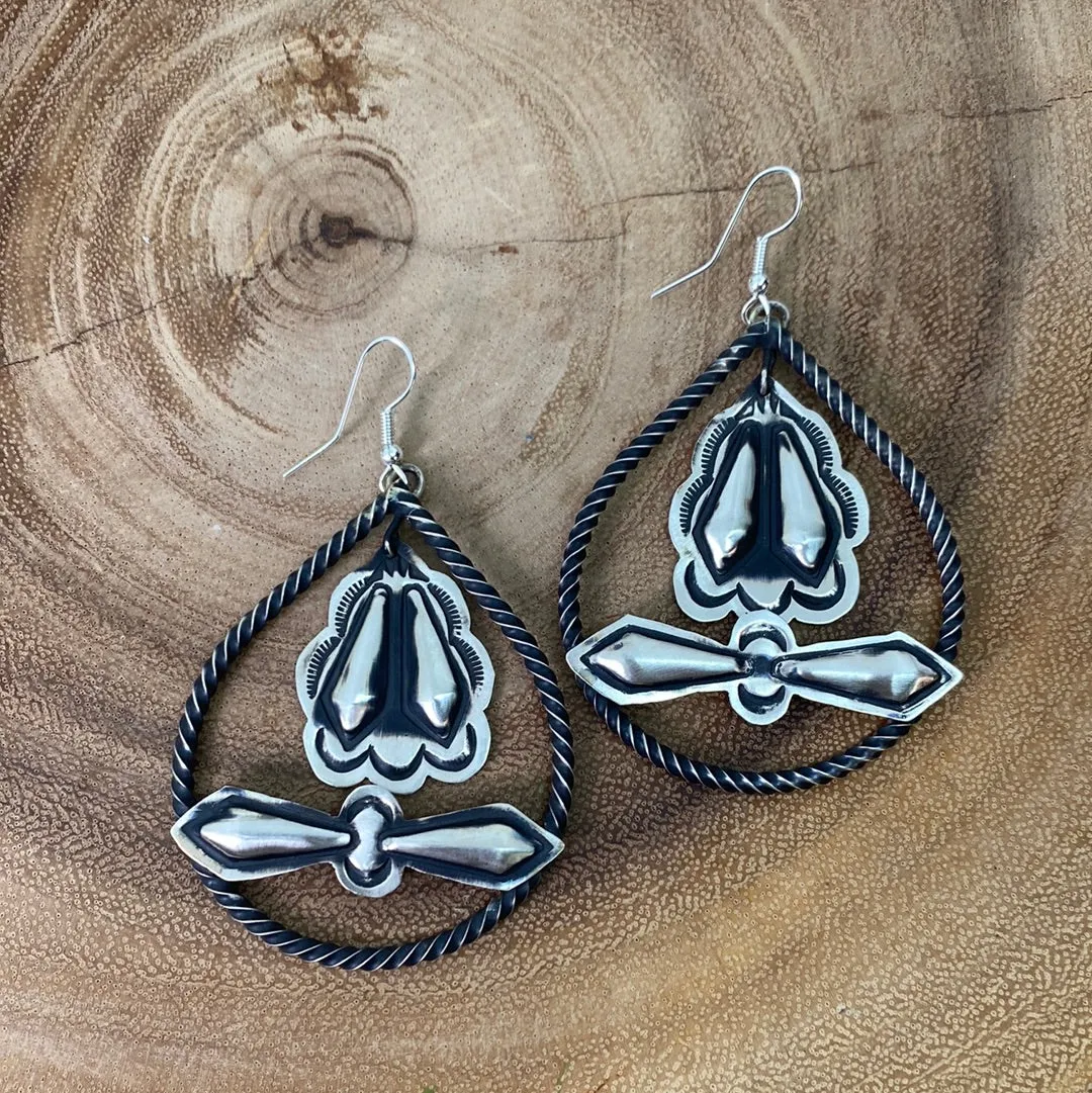 Miller Sterling Roped Teardrop Earrings With Stamped Dangle