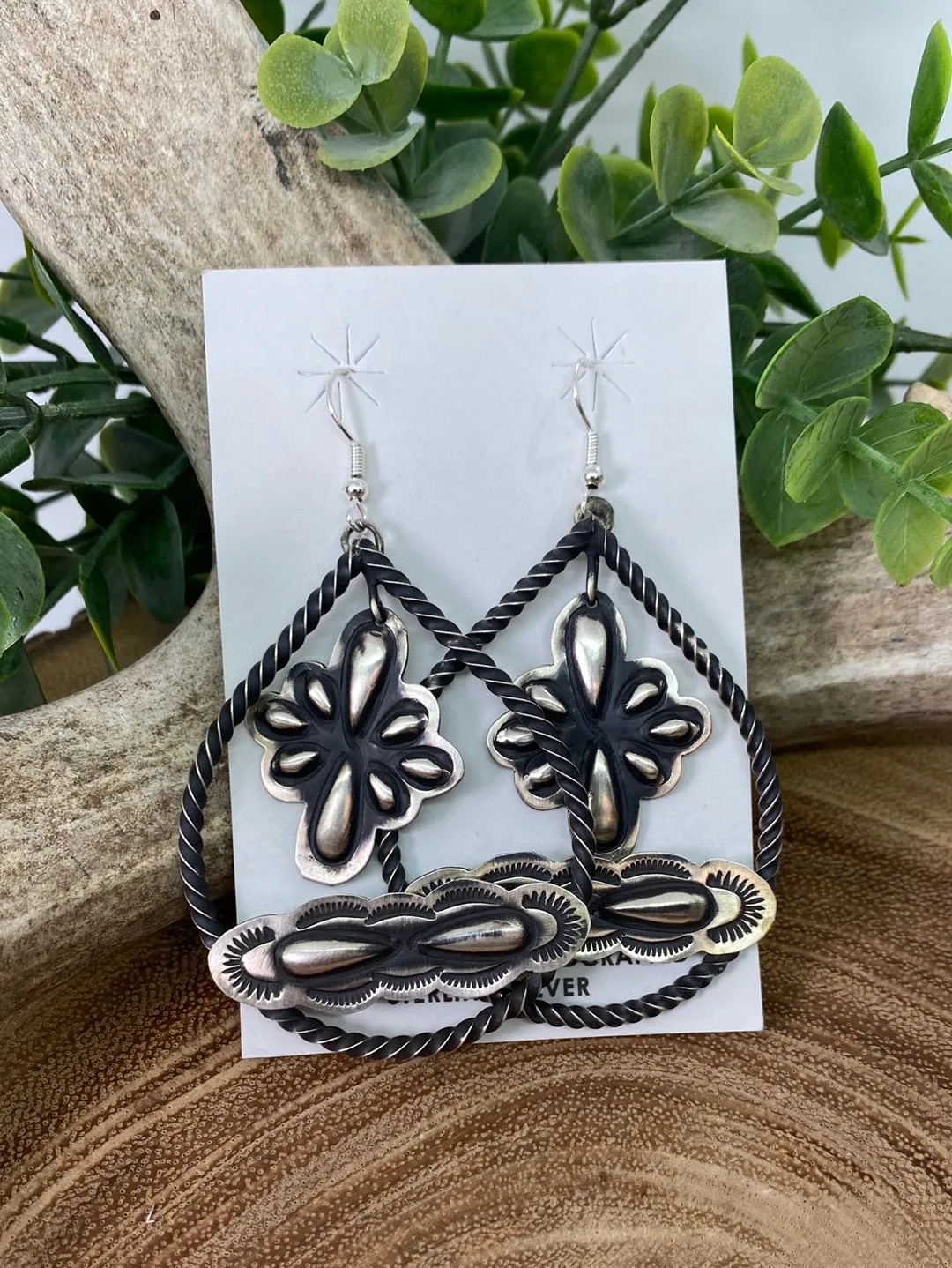 Miller Sterling Roped Teardrop Earrings With Stamped Dangle