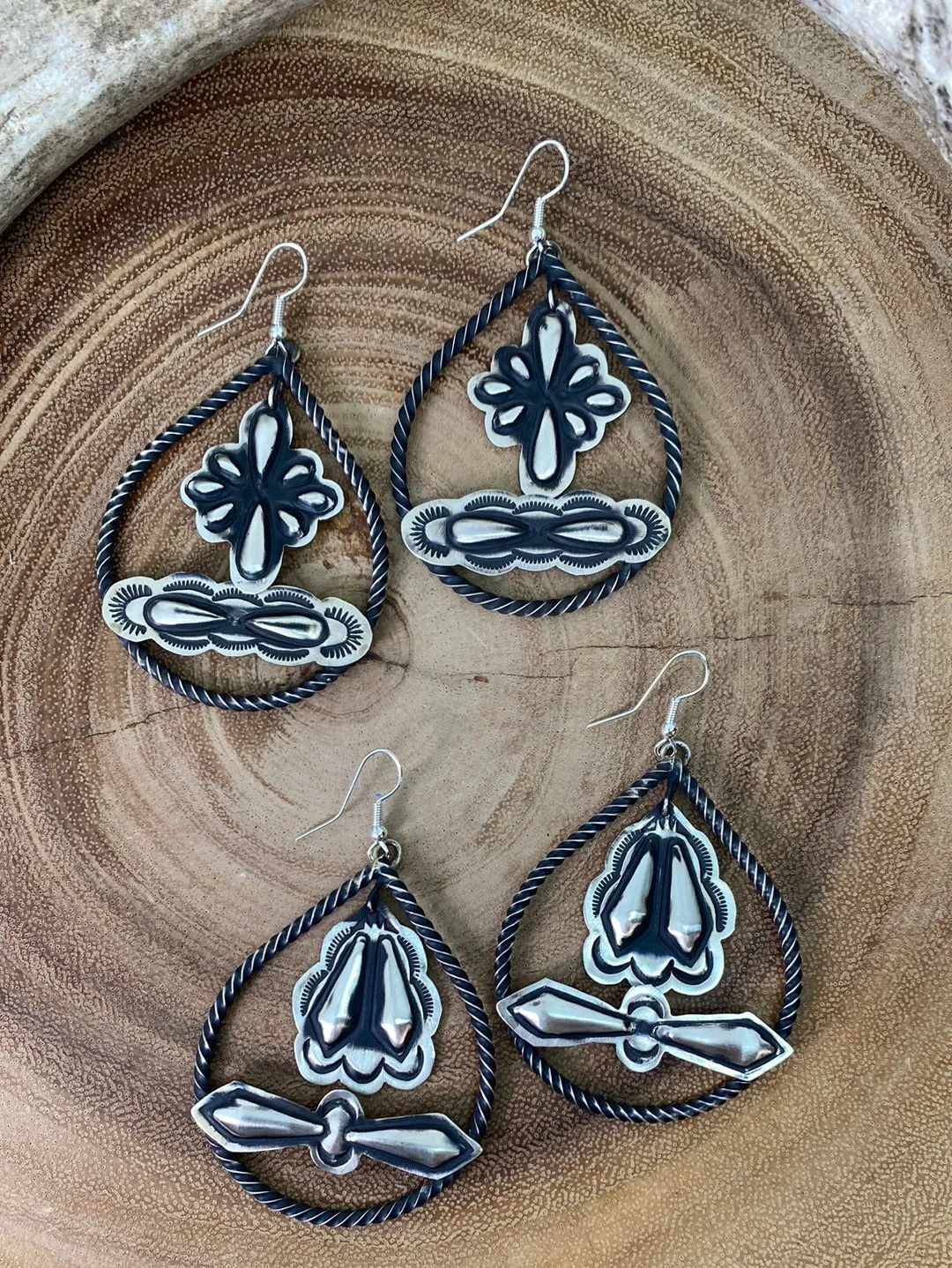 Miller Sterling Roped Teardrop Earrings With Stamped Dangle