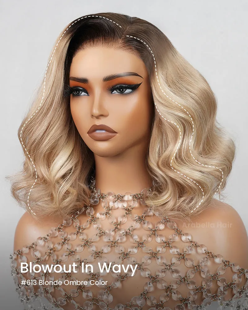 Minimalist Short Bob: #613 Blonde Highlight Ombre Colored 6x5 Pre-Cut Lace Blowout in Wavy Glueless Human Hair