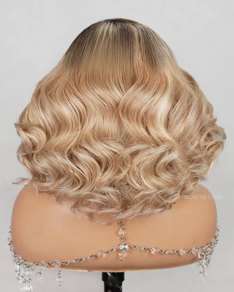 Minimalist Short Bob: #613 Blonde Highlight Ombre Colored 6x5 Pre-Cut Lace Blowout in Wavy Glueless Human Hair
