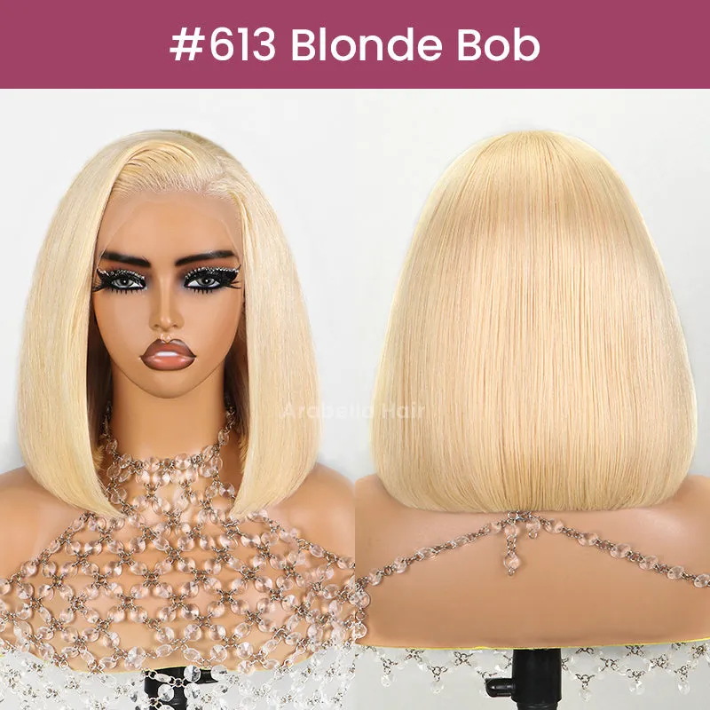 Minimalist Short Bob: #613 Blonde Wig 6x5 Glueless Pre-Cut Lace Straight Bob Colored Human Hair Wigs