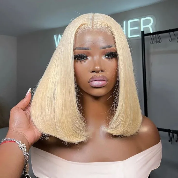 Minimalist Short Bob: #613 Blonde Wig 6x5 Glueless Pre-Cut Lace Straight Bob Colored Human Hair Wigs