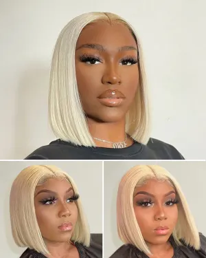 Minimalist Short Bob: #613 Blonde Wig 6x5 Glueless Pre-Cut Lace Straight Bob Colored Human Hair Wigs