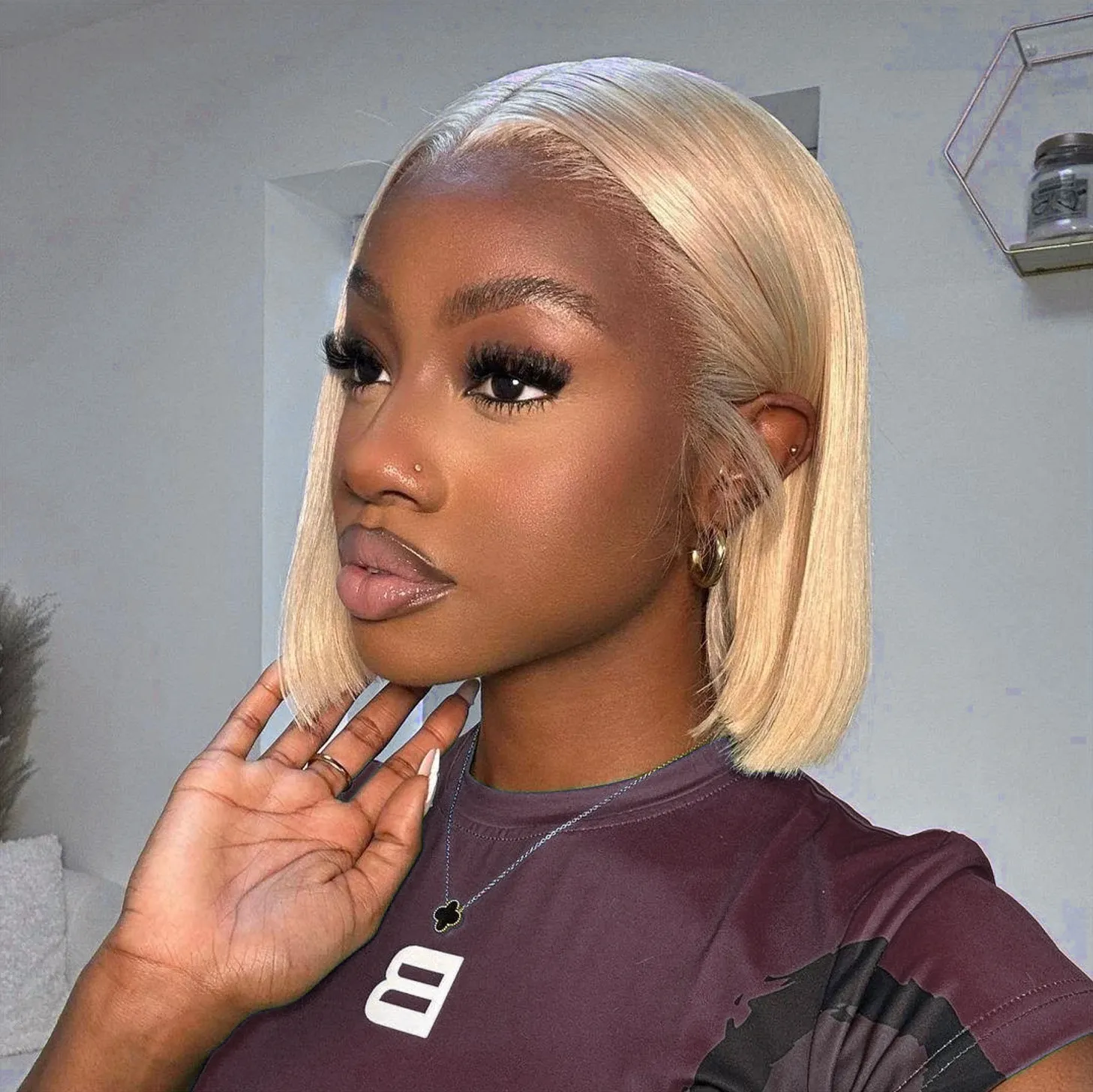Minimalist Short Bob: #613 Blonde Wig 6x5 Glueless Pre-Cut Lace Straight Bob Colored Human Hair Wigs