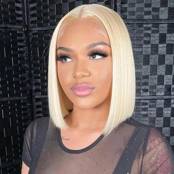 Minimalist Short Bob: #613 Blonde Wig 6x5 Glueless Pre-Cut Lace Straight Bob Colored Human Hair Wigs