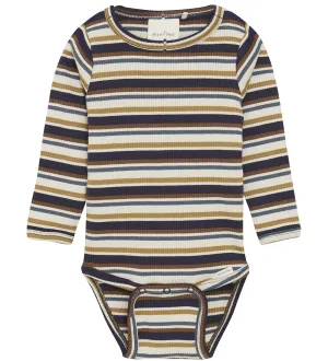 Minymo Baby Boys Long Sleeve Striped Ribbed Onesie - Parisian Night
