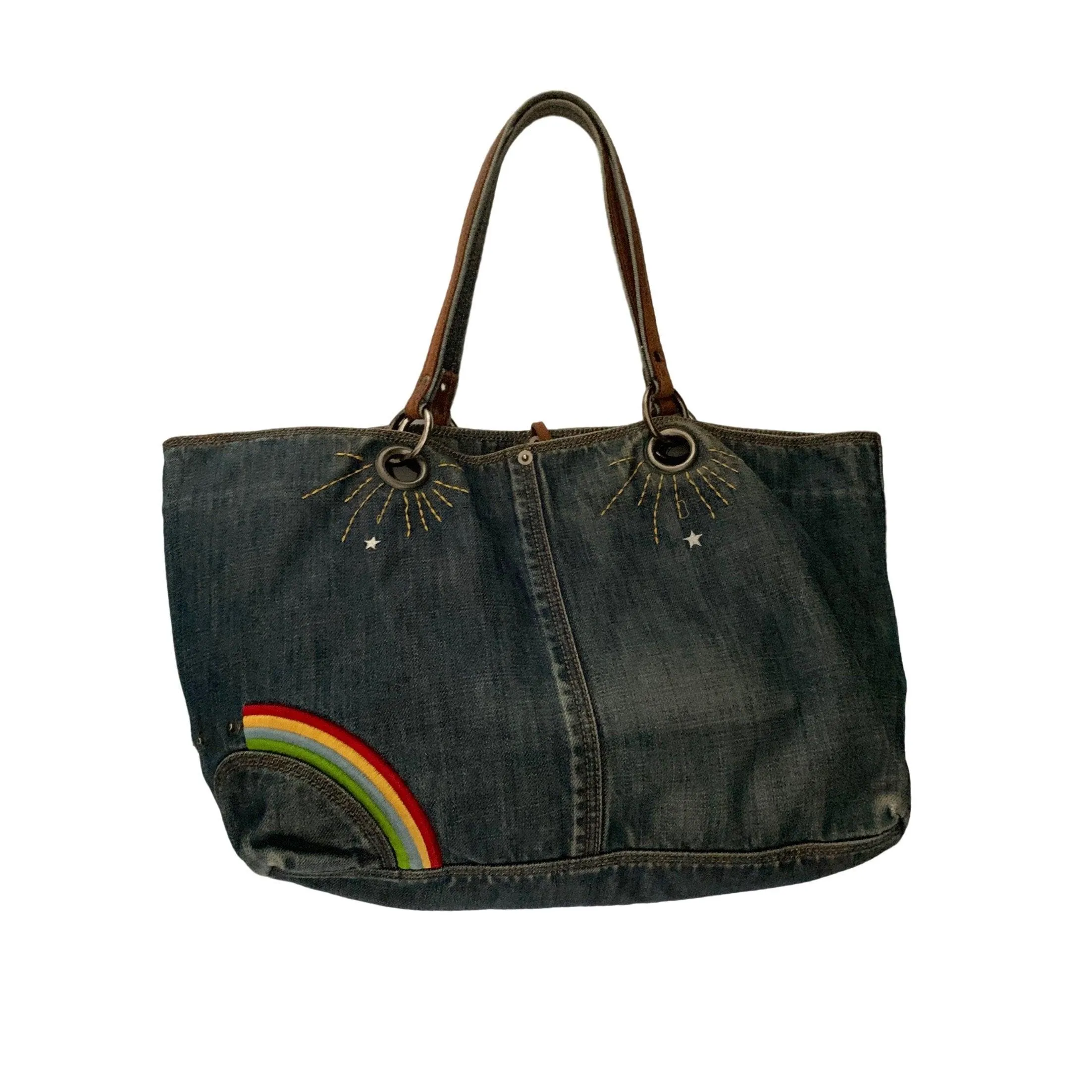 Miu Miu Denim Embroidered Tote