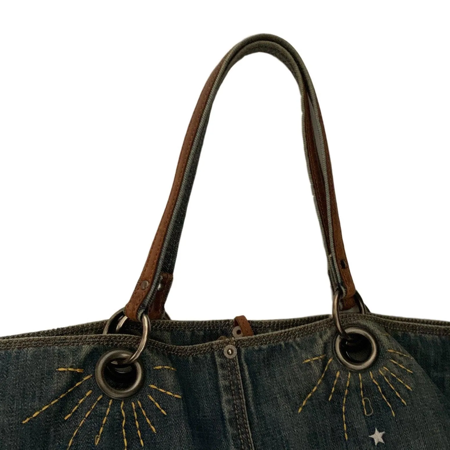 Miu Miu Denim Embroidered Tote