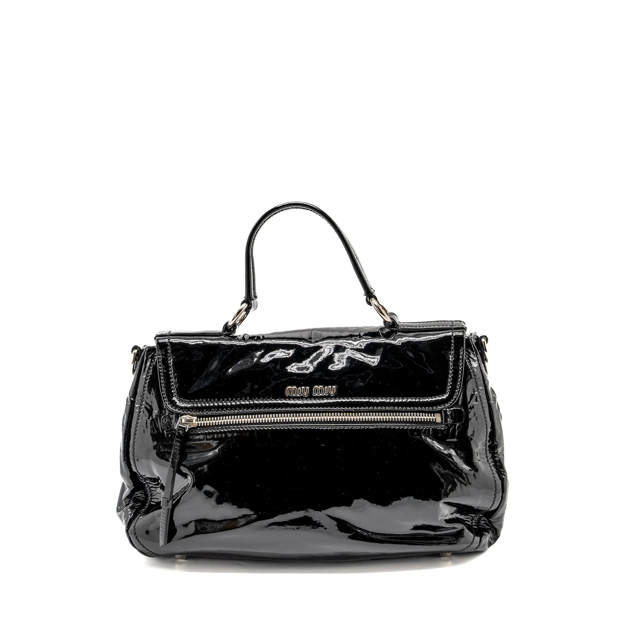 Miu Miu Turnlock Tote Bag Patent Black SHW