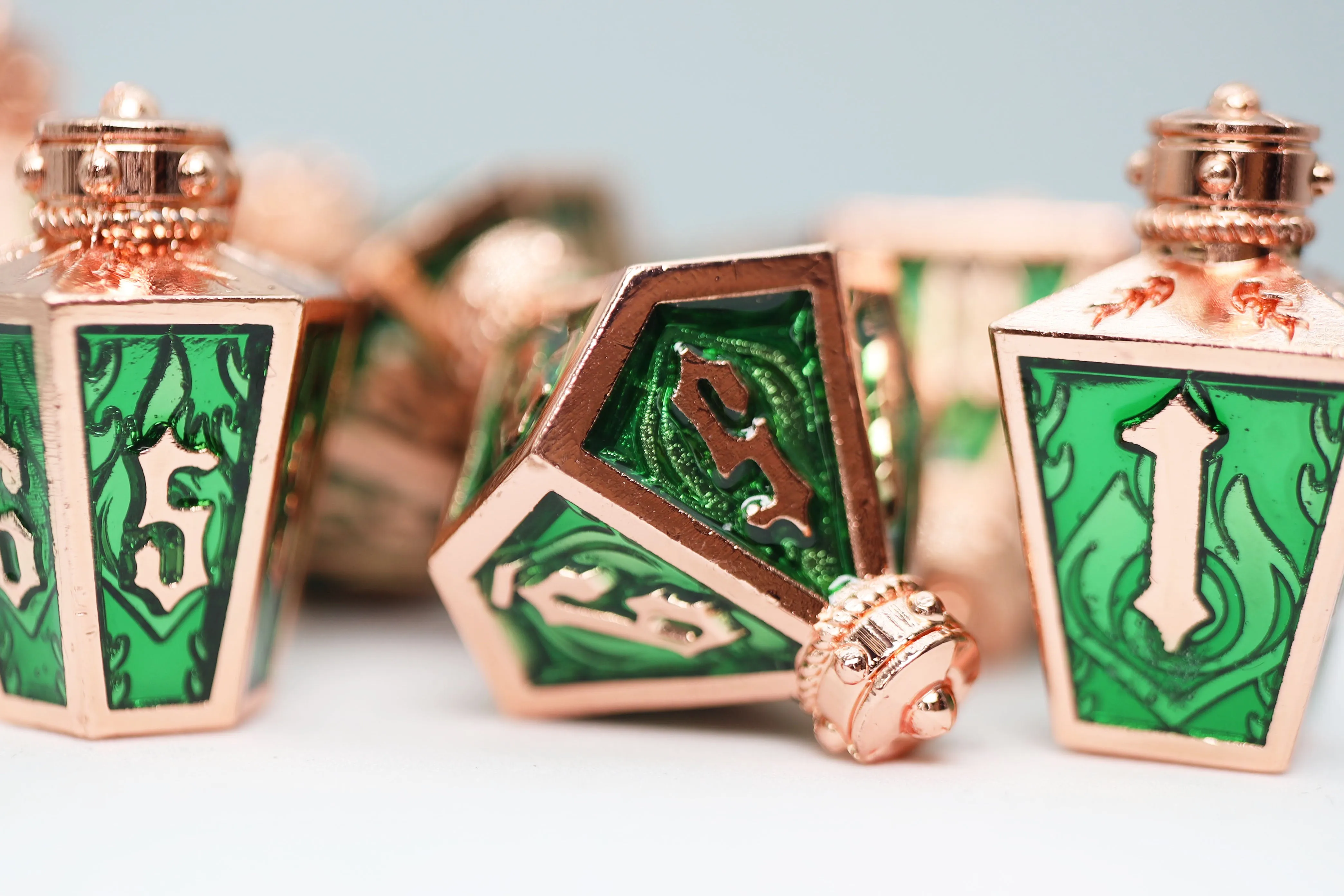 Moonlit Lantern: Coppered Acidfire - Metal RPG Dice Set