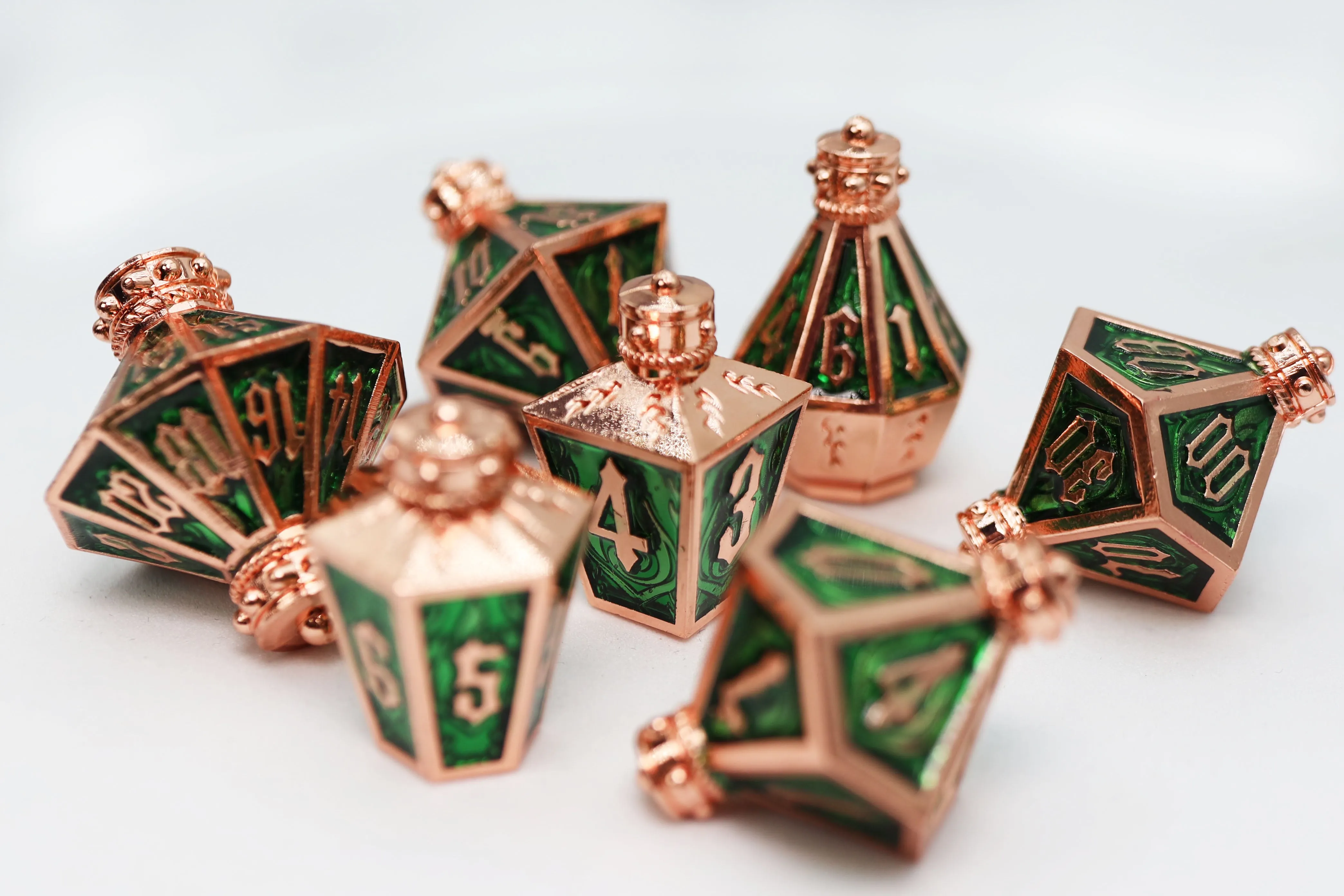 Moonlit Lantern: Coppered Acidfire - Metal RPG Dice Set