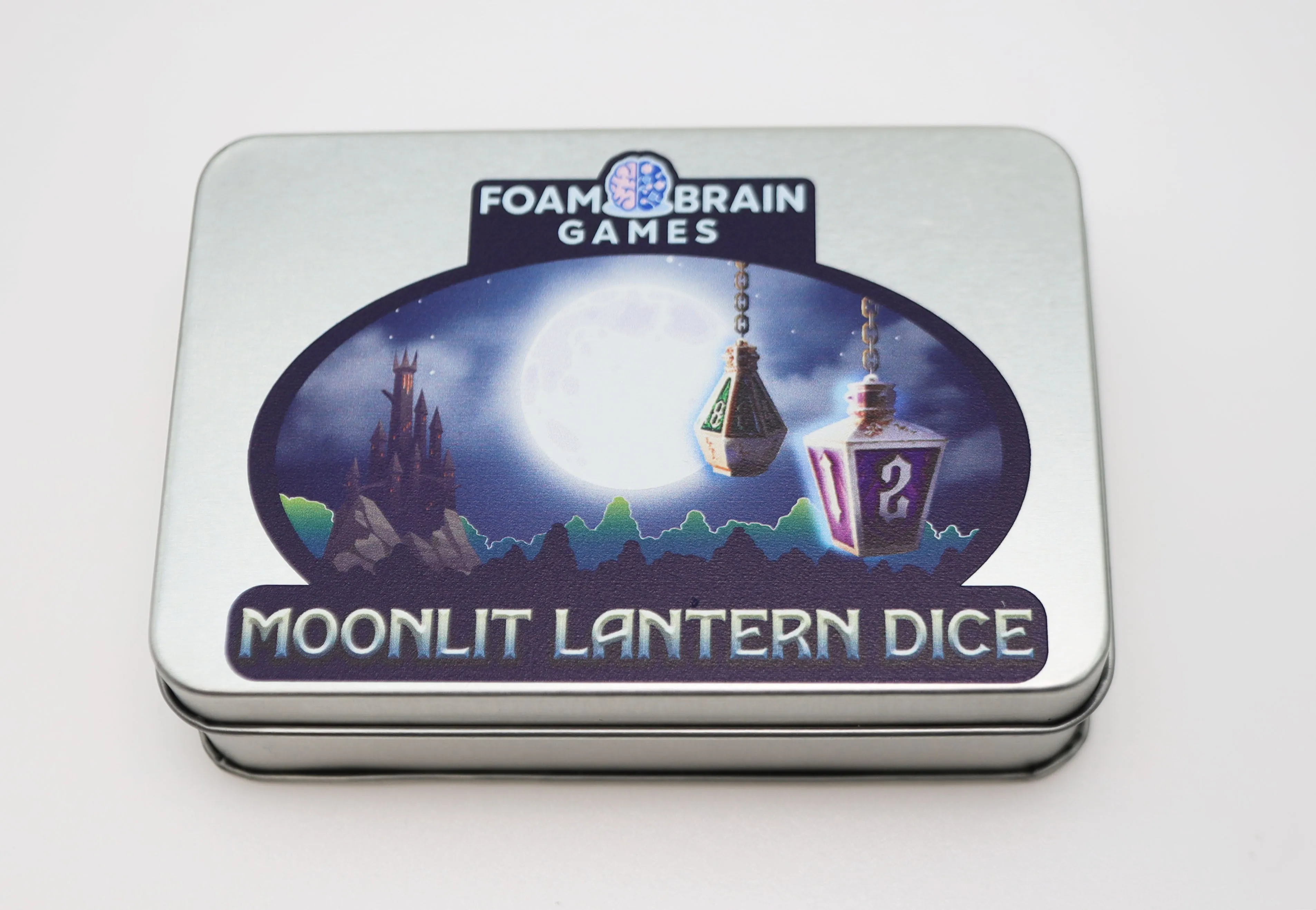 Moonlit Lantern: Silvered Frostfire - Metal RPG Dice Set
