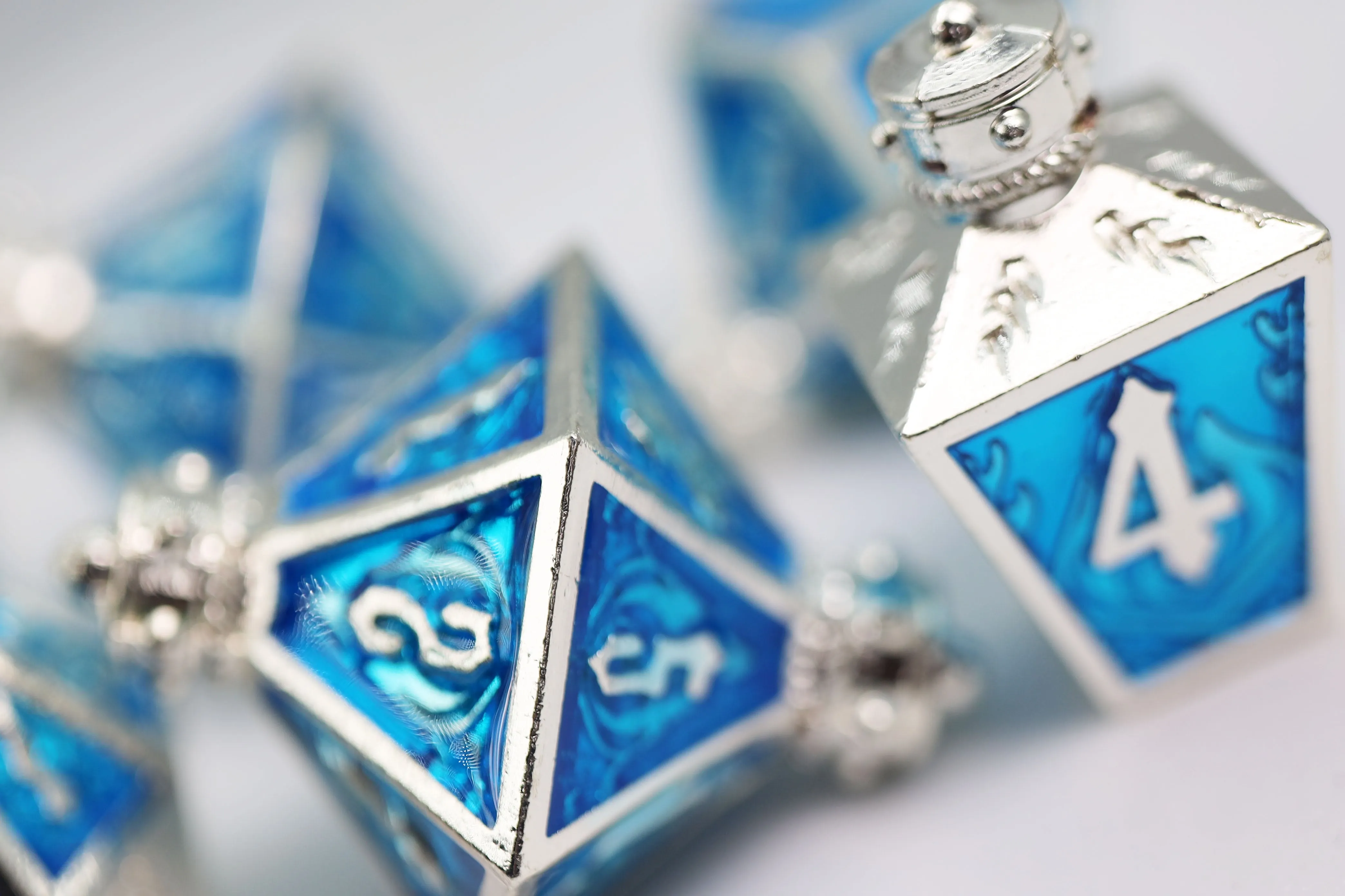 Moonlit Lantern: Silvered Frostfire - Metal RPG Dice Set