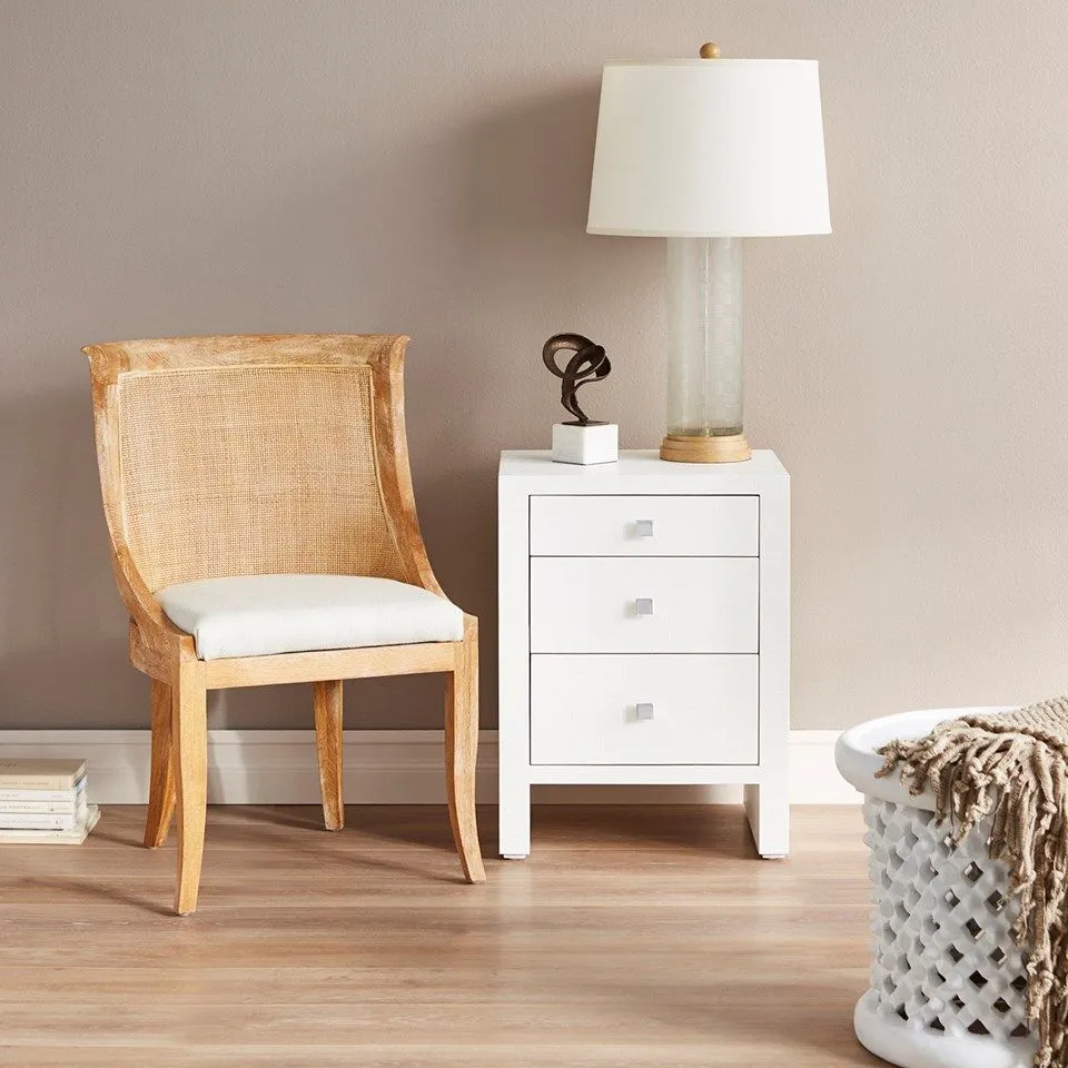 Morgan Grasscloth 3-Drawer Side Table / Chiffon White