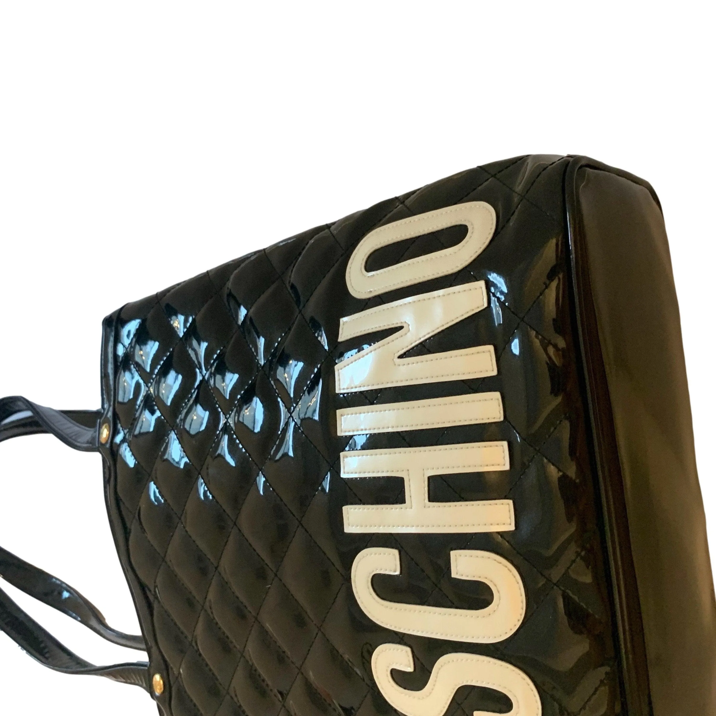 Moschino Black Patent Logo Shoulder Bag