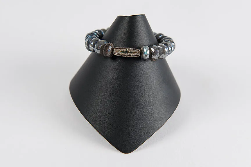 Mystic labradorite and diamond bead