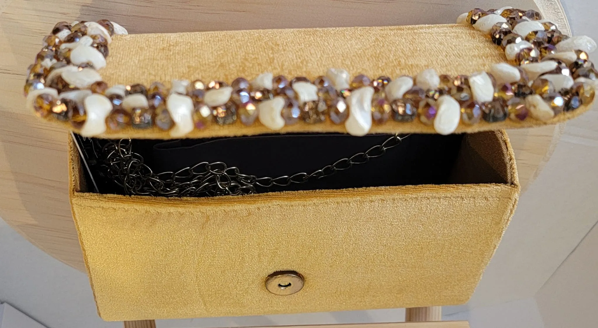 MYUS111 - Gold Color Bag with Multi-Color Bead Work