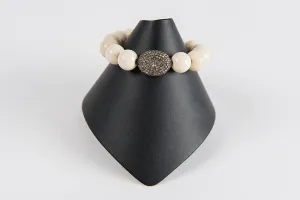 Natural agate and pave diamond bead