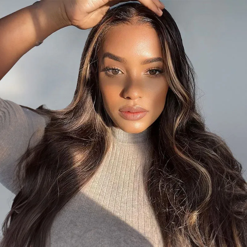 Natural Black With #30 Highlight Color Body Wave Glueless 6x5 Pre-Cut Lace/13x4 Lace Front Human Hair Wig