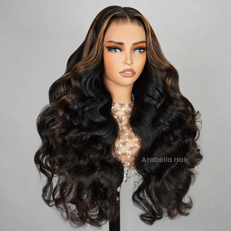 Natural Black With #30 Highlight Color Body Wave Glueless 6x5 Pre-Cut Lace/13x4 Lace Front Human Hair Wig